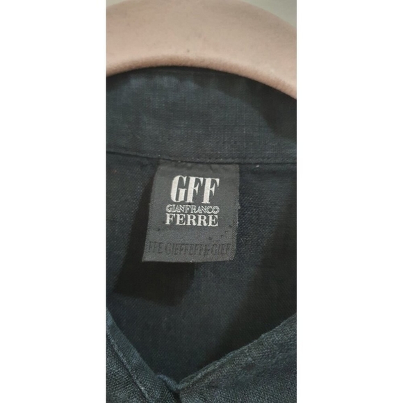 Gianfranco Ferre Vintage Black Shirt, 100% lino Long Sleeves Button Blouse - Picture 11 of 15